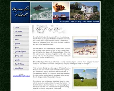 Screen Grab of Brynarfor Hotel Website