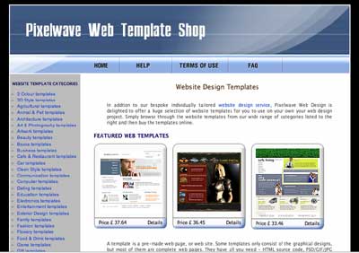 screen grab of the Pixelwave Website Template Shop