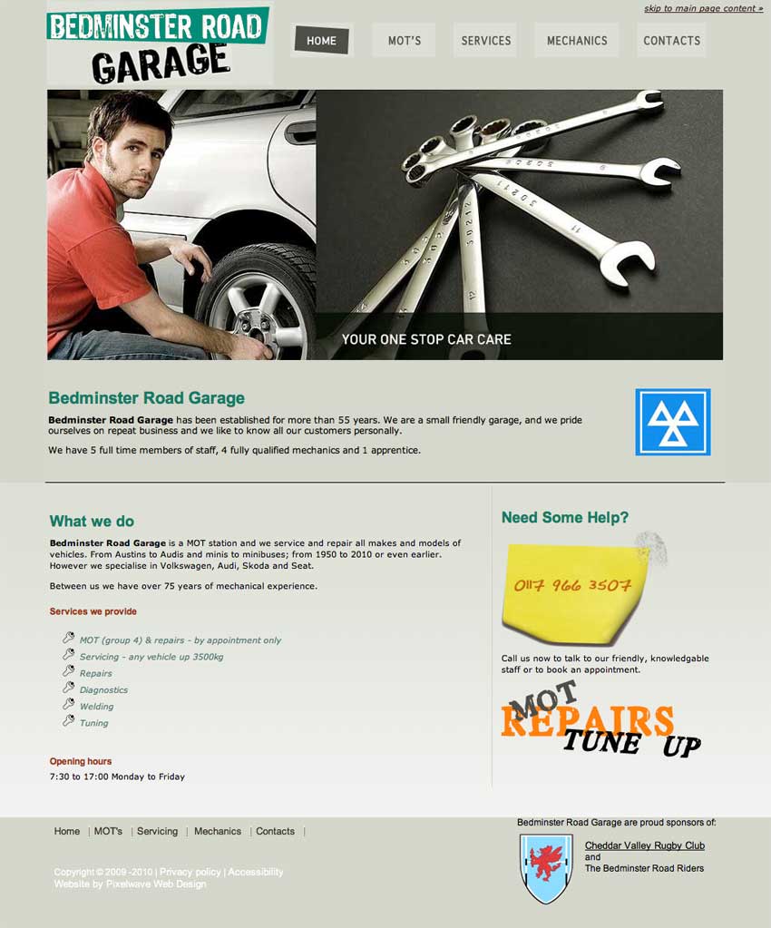 Bedminster Road Garage Website Screen Grab