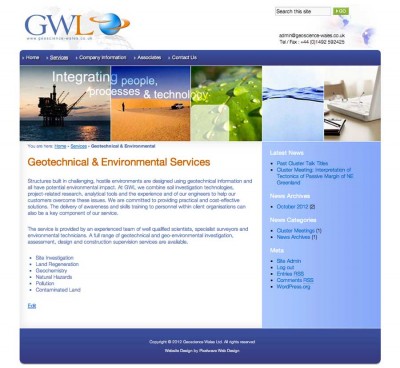 Geoscience Wales Website Design Screen Grab