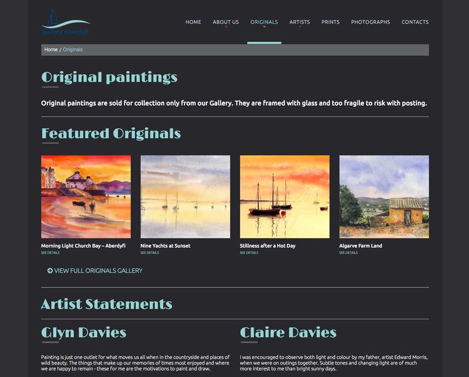 Gallery Aberdyfi Website Design Screen Grab